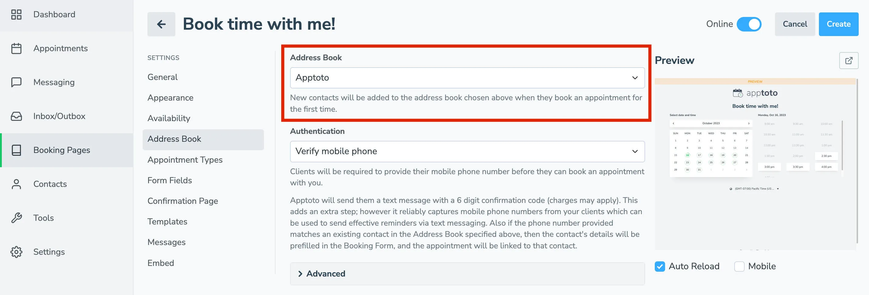 Integrate your address book with your Apptoto booking page