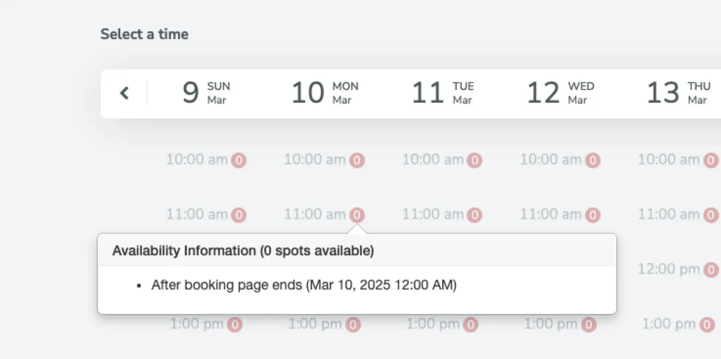 Expired date range of booking page affecting appointment availability