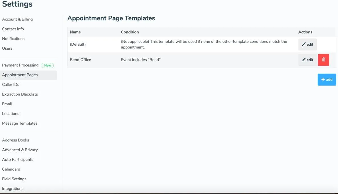View different appointment page templates on Settings > Appointments page tab.