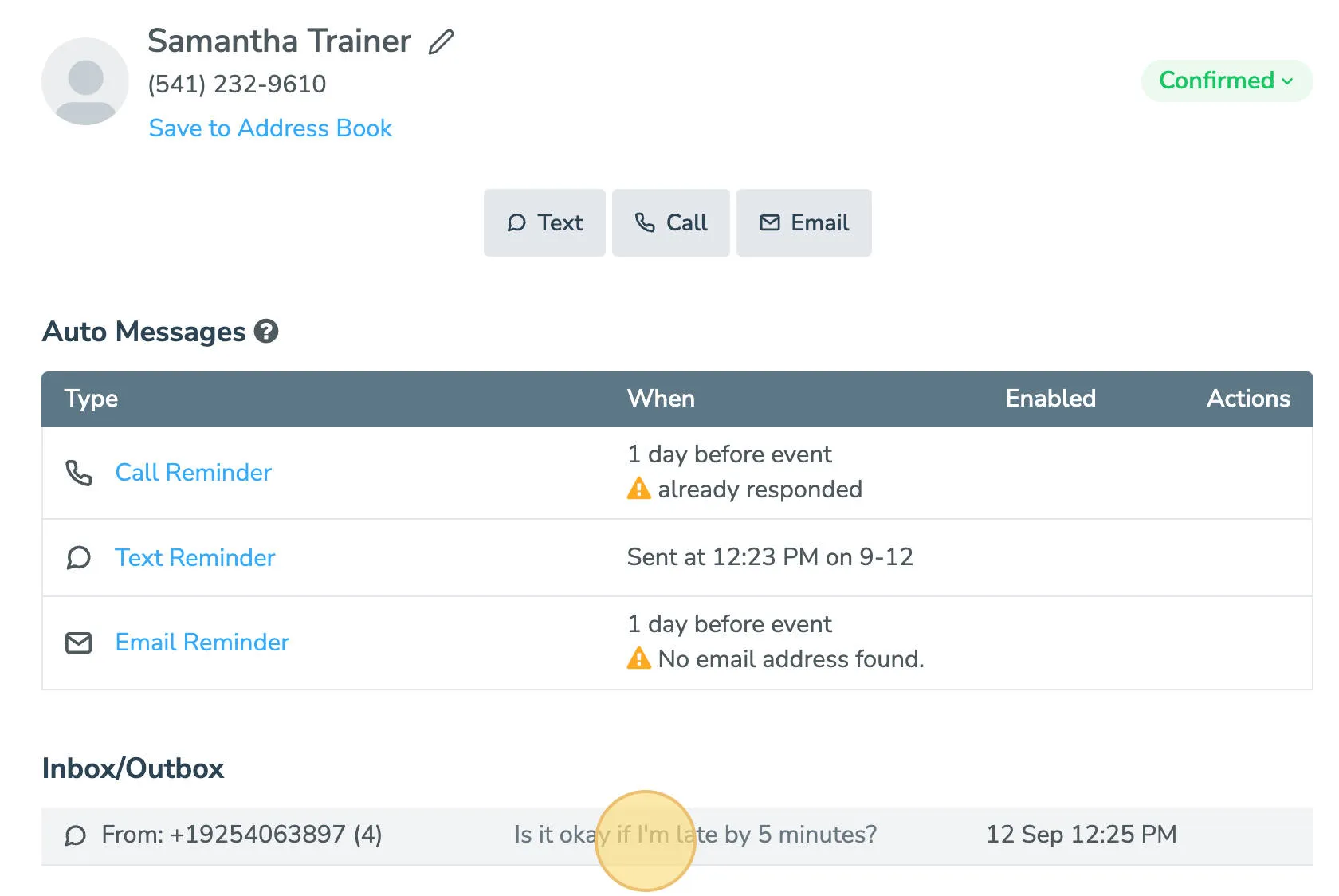 Click the inbox/outbox tab on the appointment view to respond