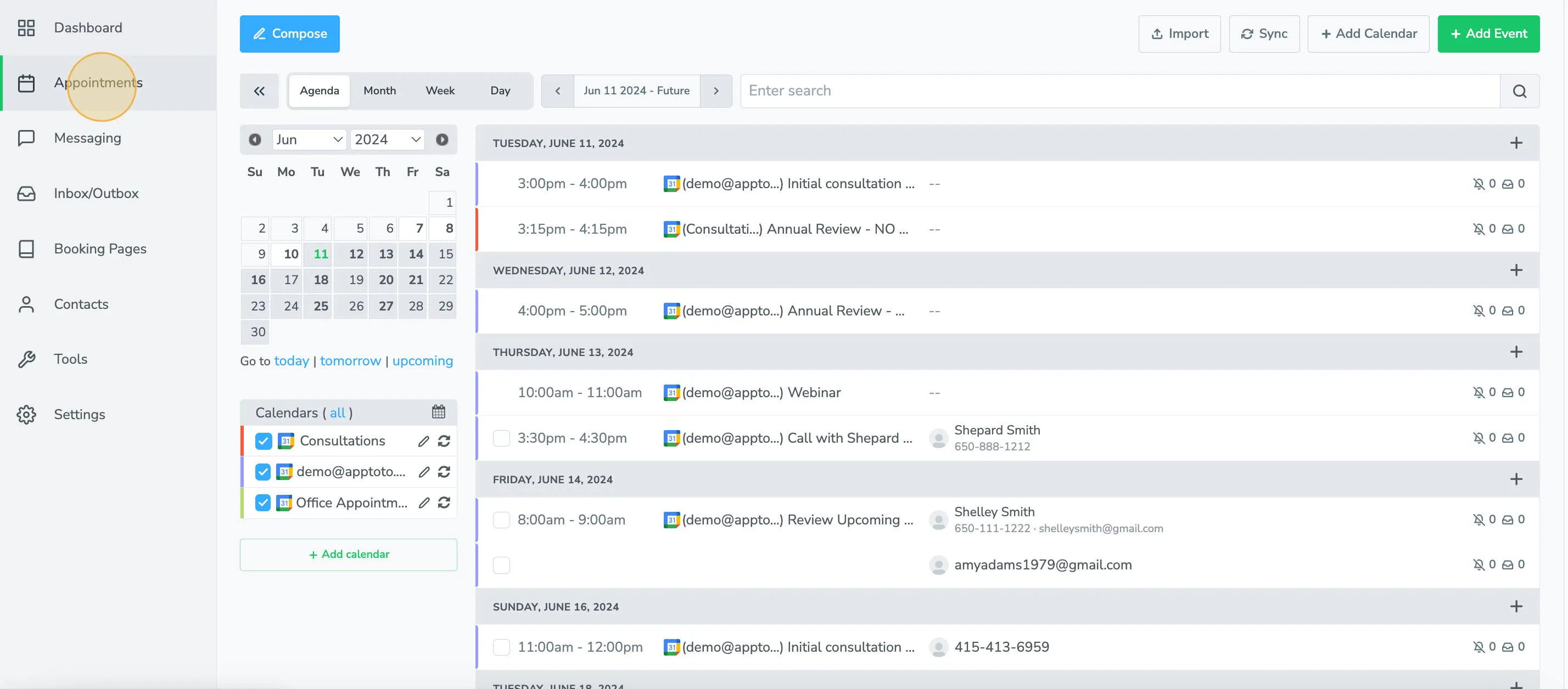 Review your appointments on the Appointments tab