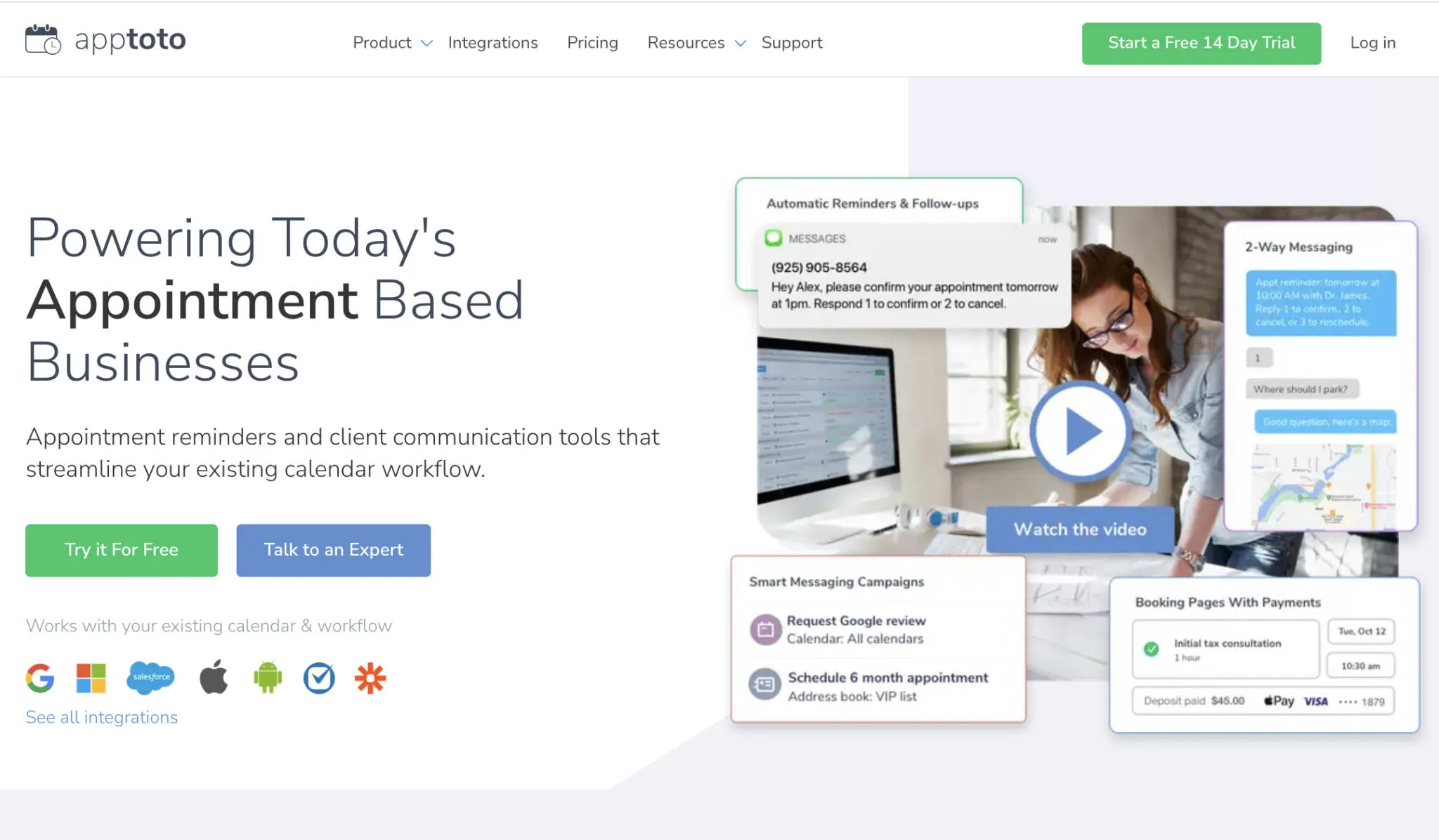 Apptoto home page displaying Apptoto's appointment management platform tools