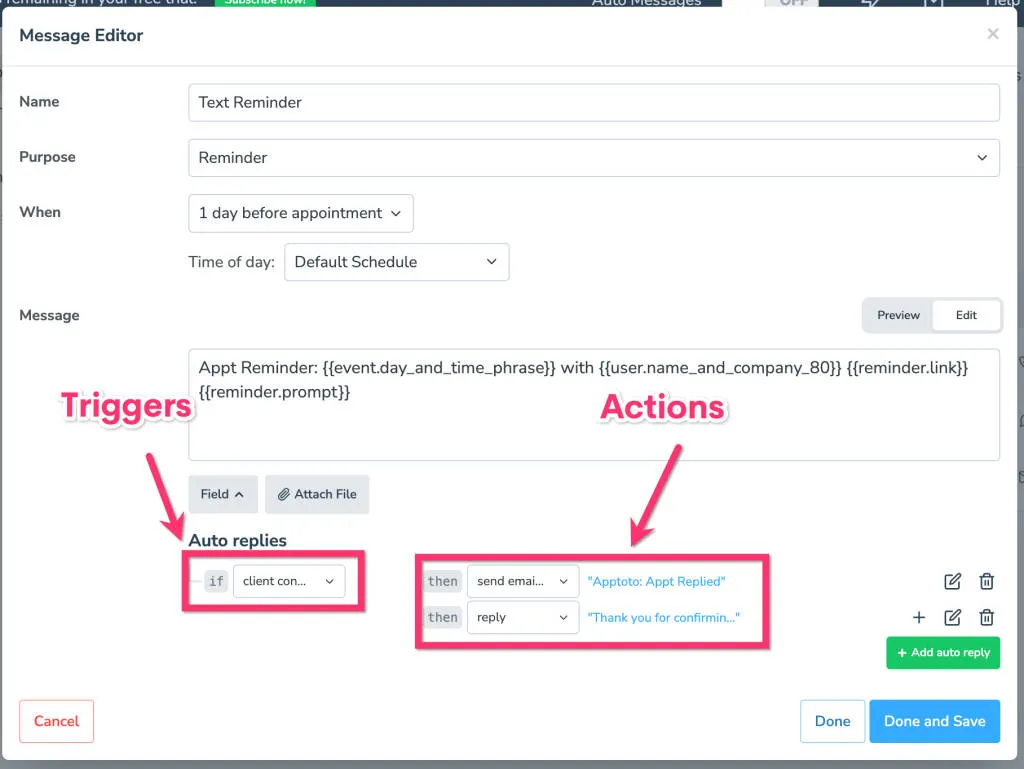 Set multiple triggers for auto-replies based on clients' responses
