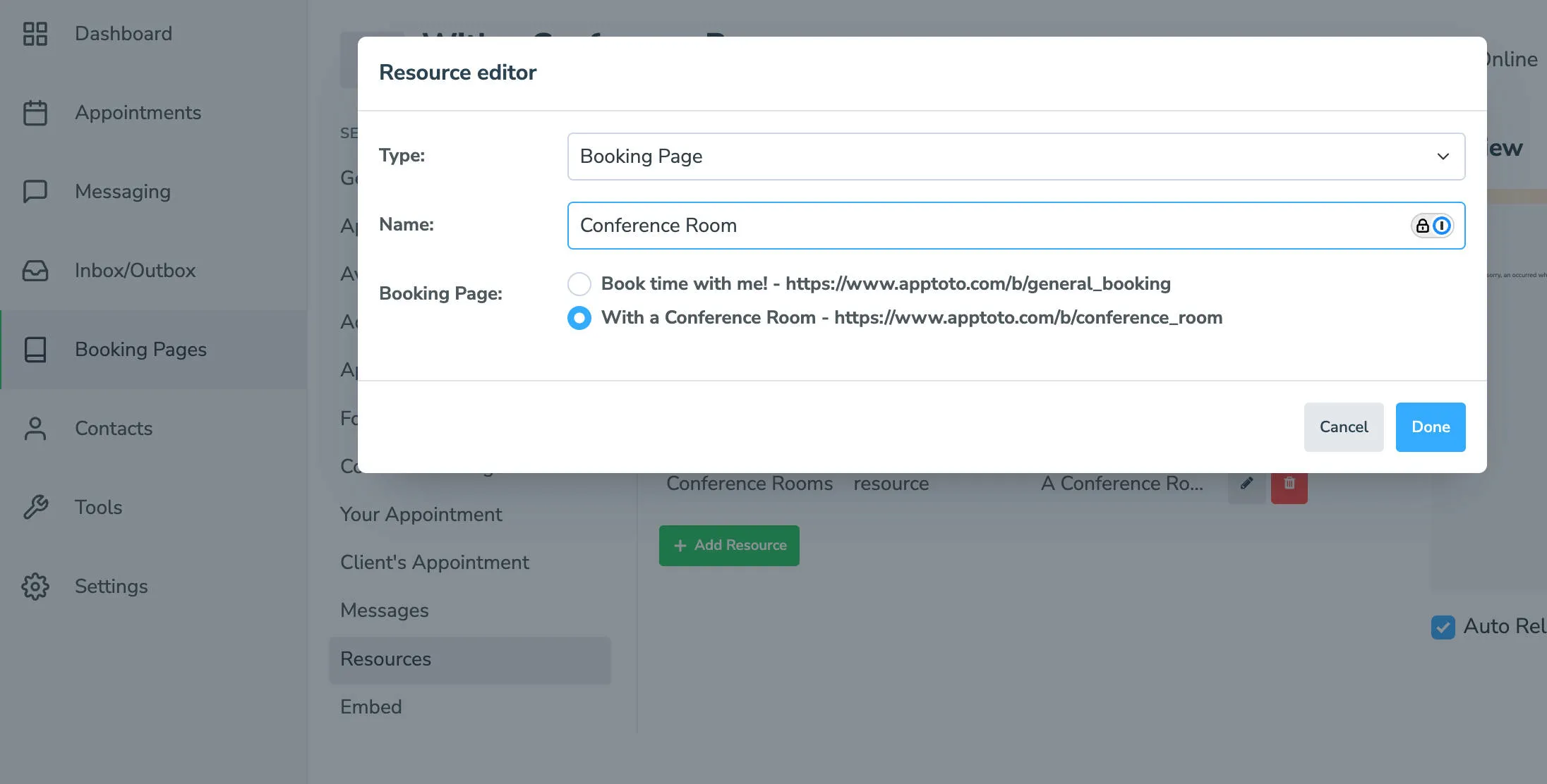 Add a calendar resource at the booking page level