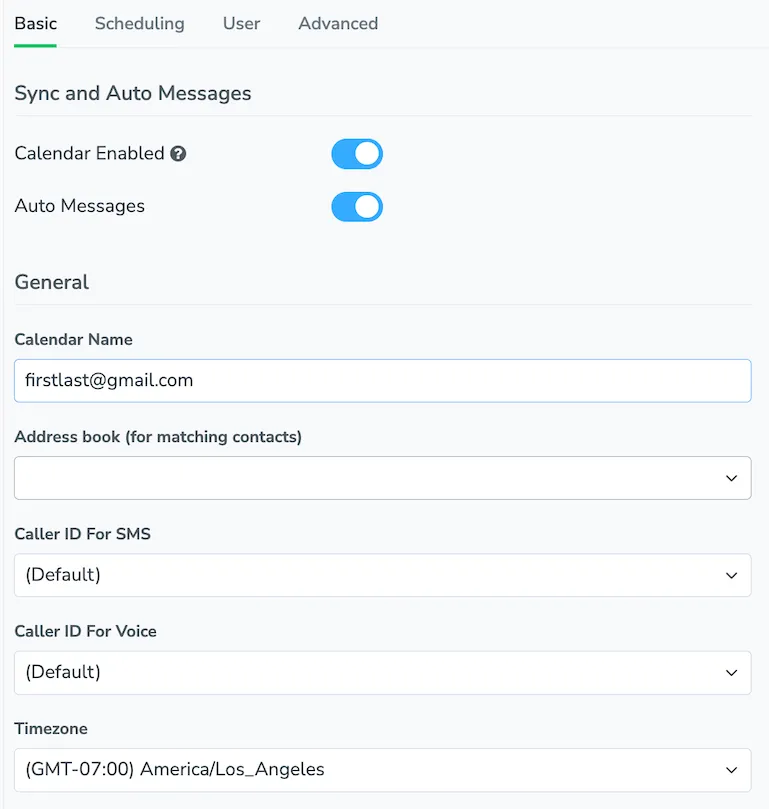 Set calendar-specific timezones via the Settings > Calendar > Basic tab