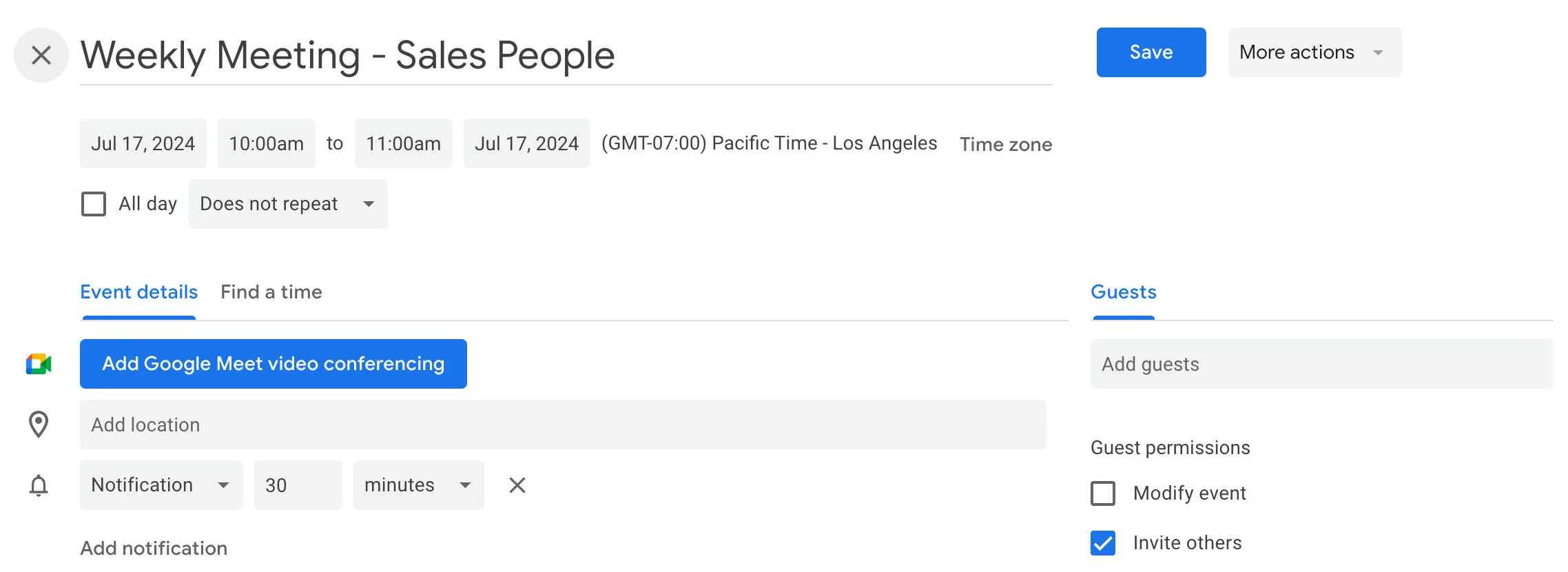 Google Calendar invite with contact group added