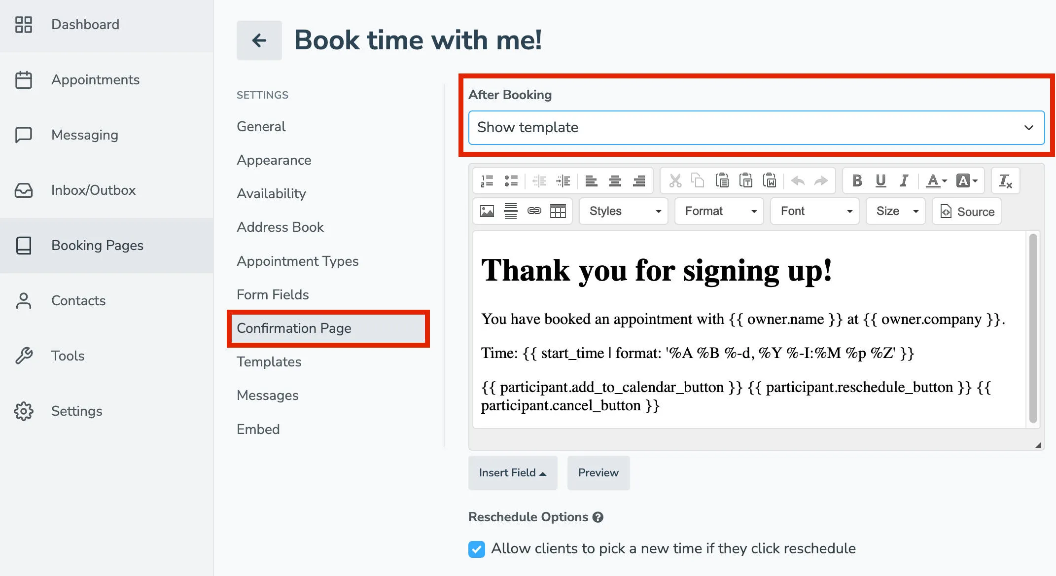 Choose where to send a user after they submit a appointment booking with you.