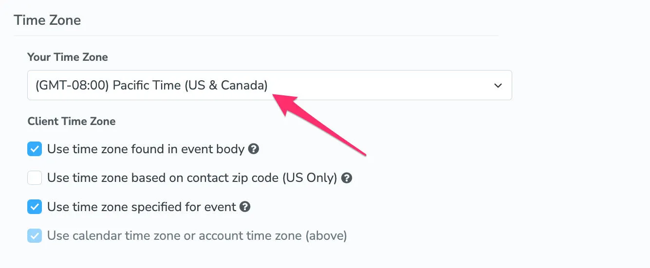 Edit your time zone via Apptoto's settings > contact info tab.