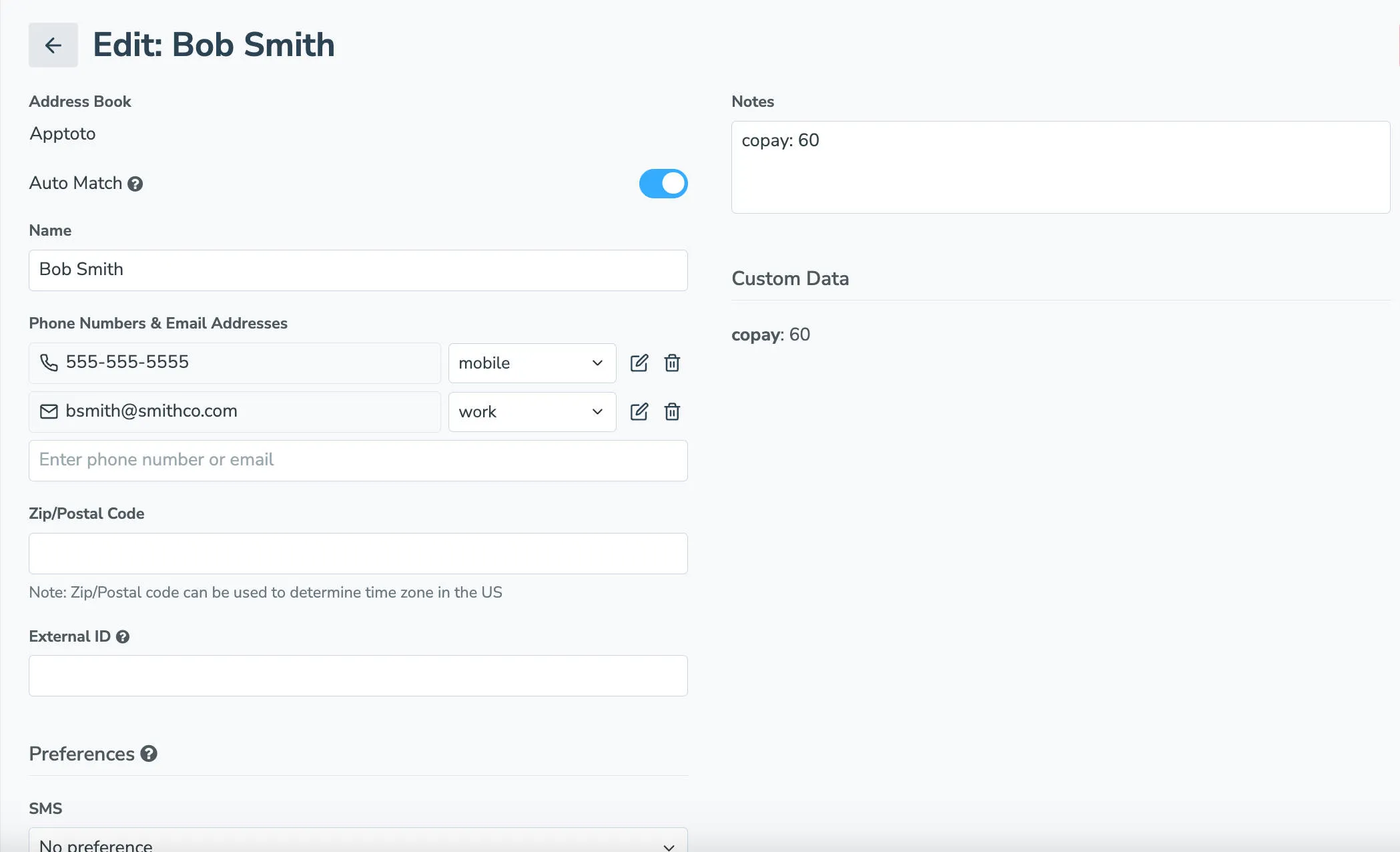 Specific copays on a individual client/contact basis in the Notes of a Contact record.