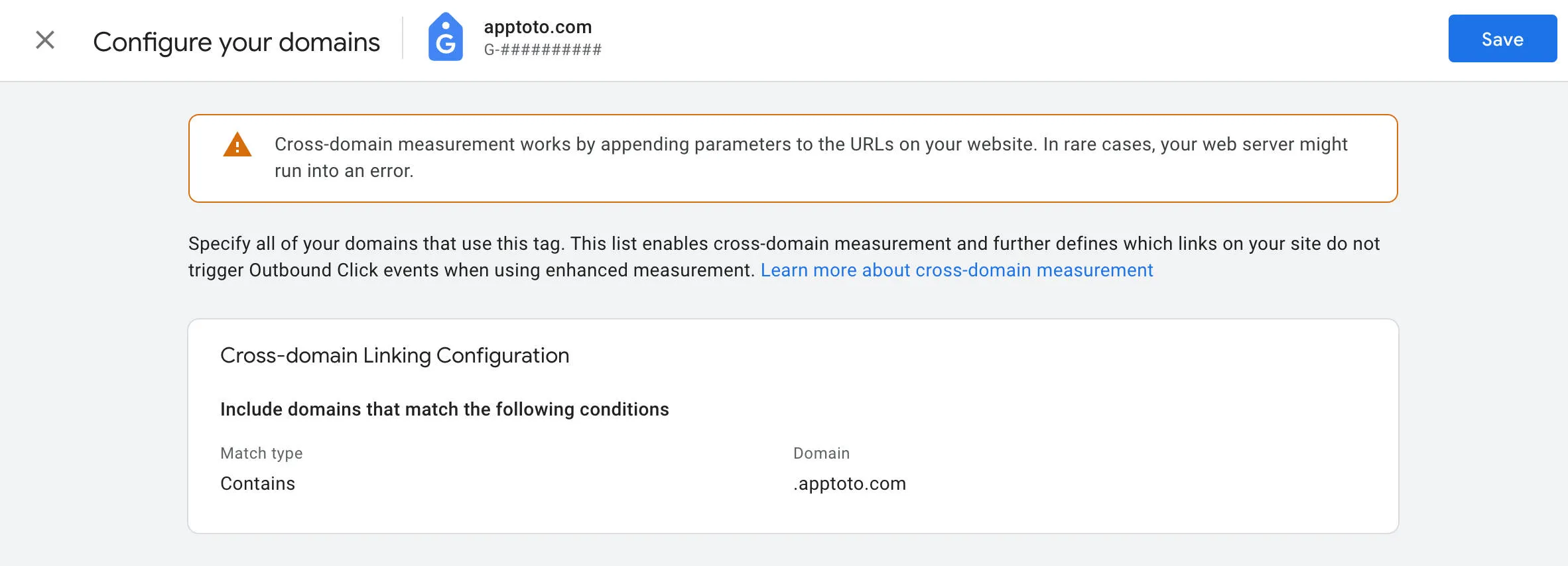 Implement cross-domain tracking in Google Analytics 4 to track booking conversions from Apptoto