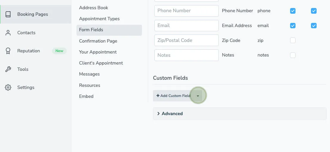 Add custom field to booking page process in Apptoto