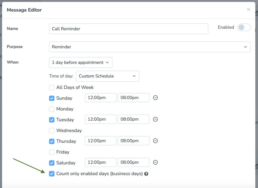 Apptoto's custom message scheduling set via the Message Editor