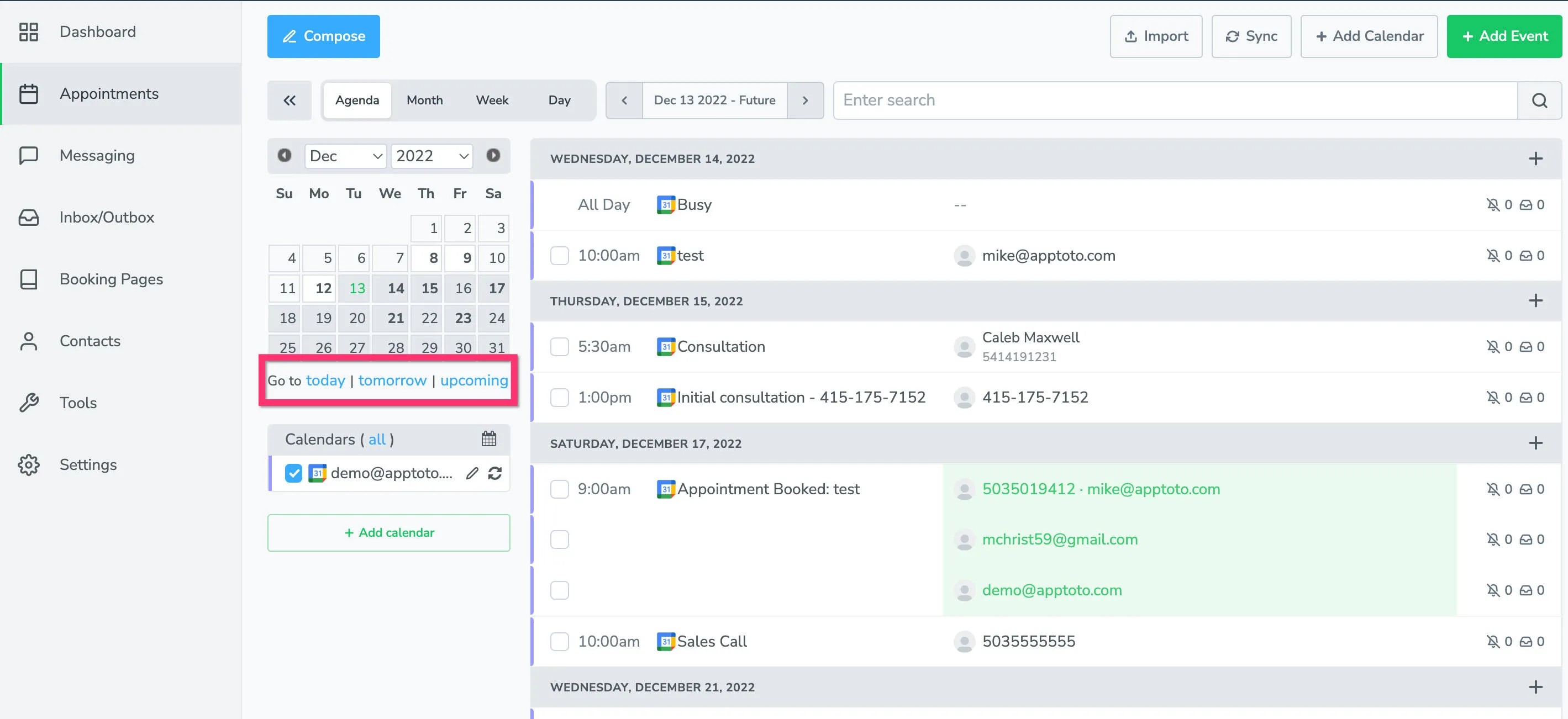 Use the calendar date picker, to select an individual day to view your appointment schedule.