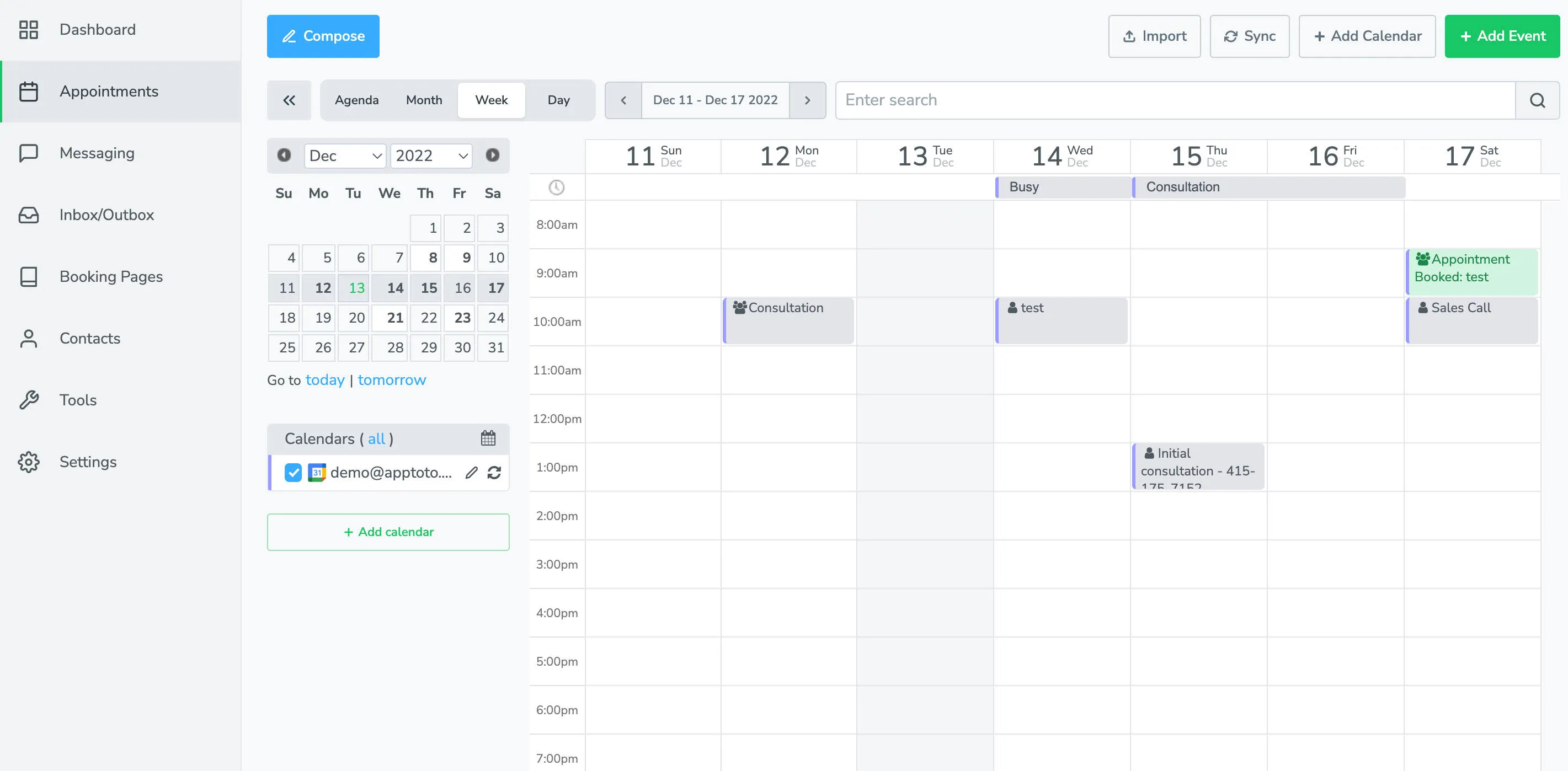 Apptoto's day view will display all appointments for a single day