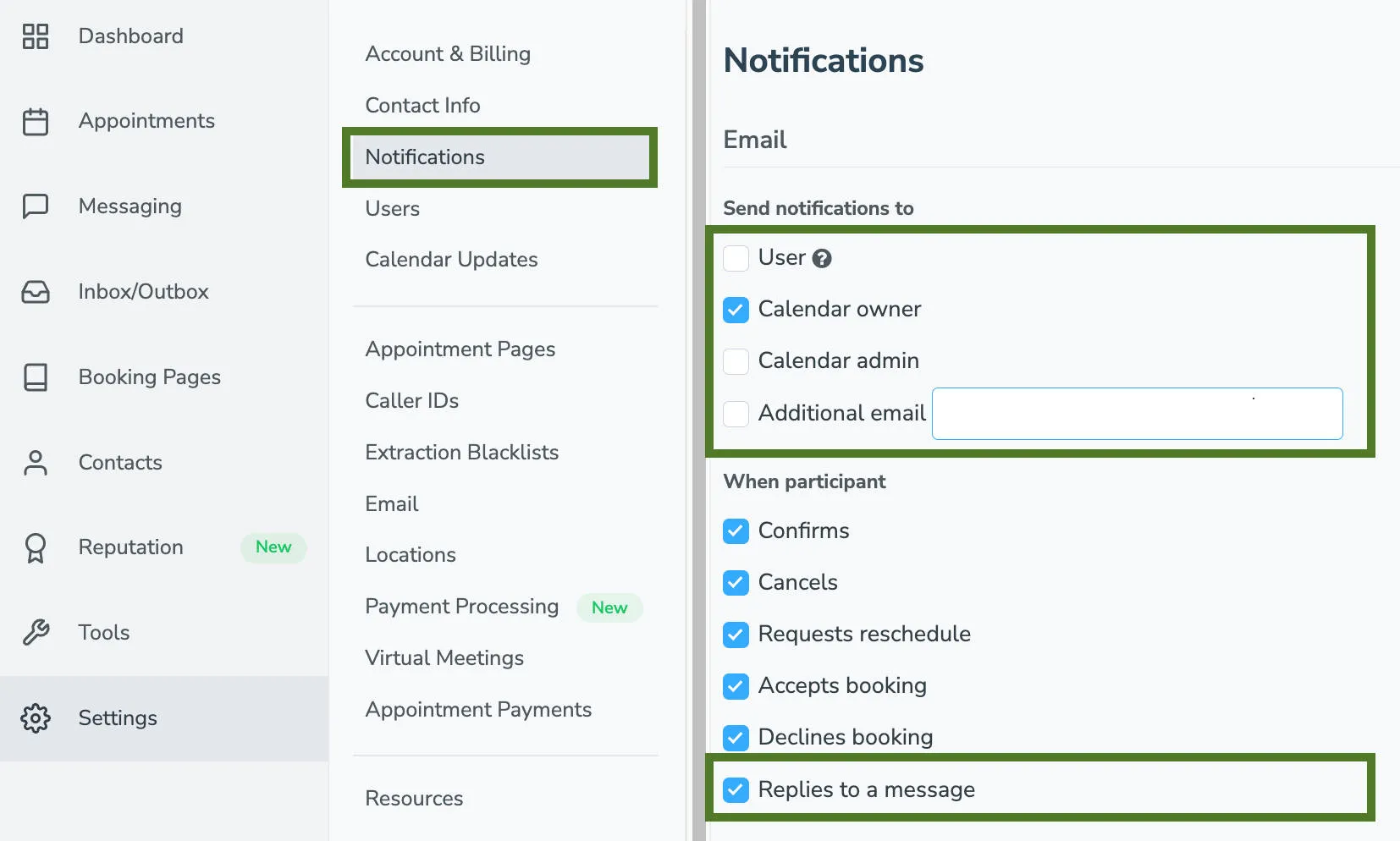 Enable email and text notifications when clients respond to reviews