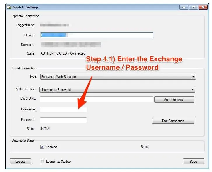 Apptoto sync exchange