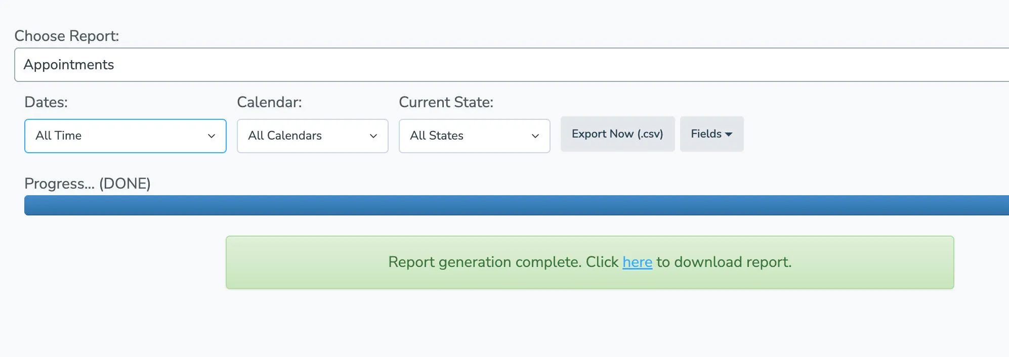 Successful report download providing information on Appointments for all time.