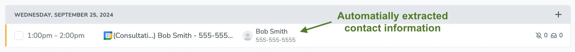Automatically extracted information displayed in Apptoto Calendar event