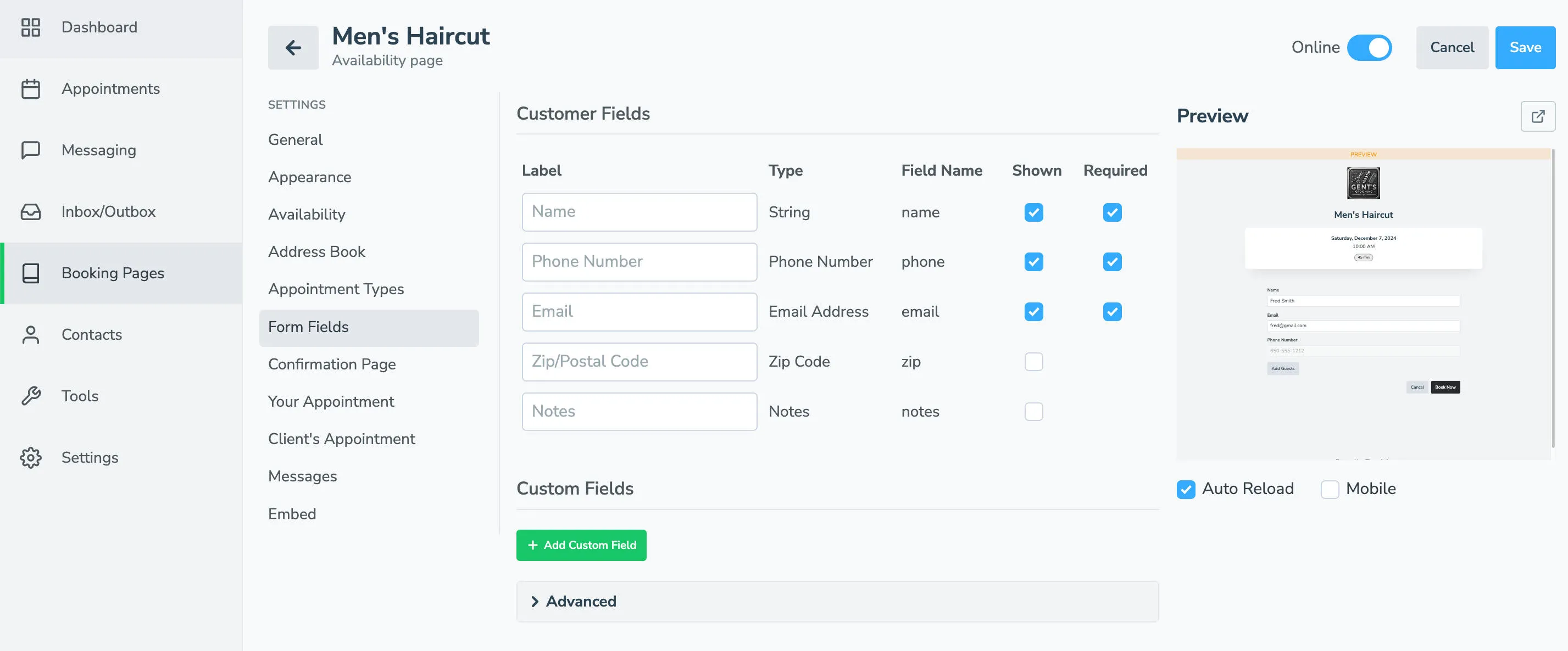 Set form fields you want to collect when someone books an appointment