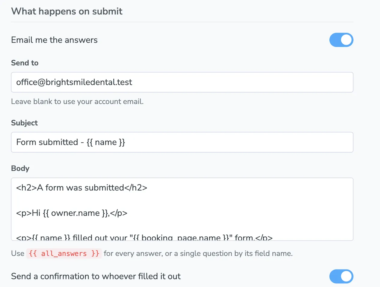 The On Submit tab with the office notification switched on