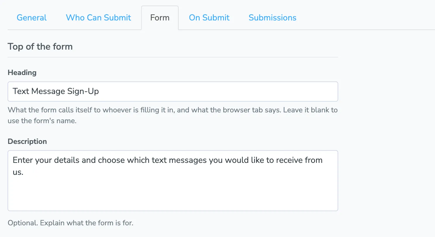 The top of the Form tab, with a heading and a description