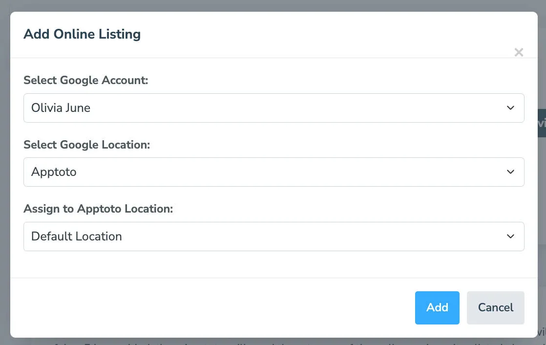 Add information about your Google Business Profile to add it as a review site to Apptoto