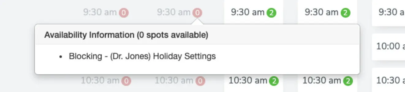 Holiday is blocking appointment availability on booking page