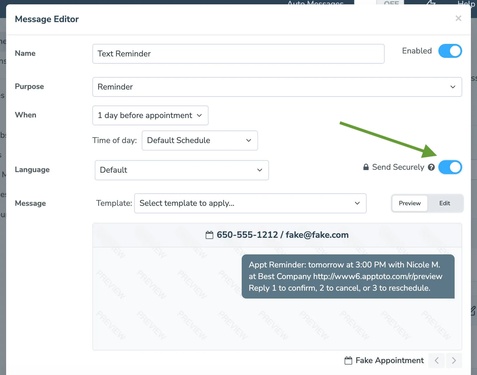 Toggle individual message on to send securely