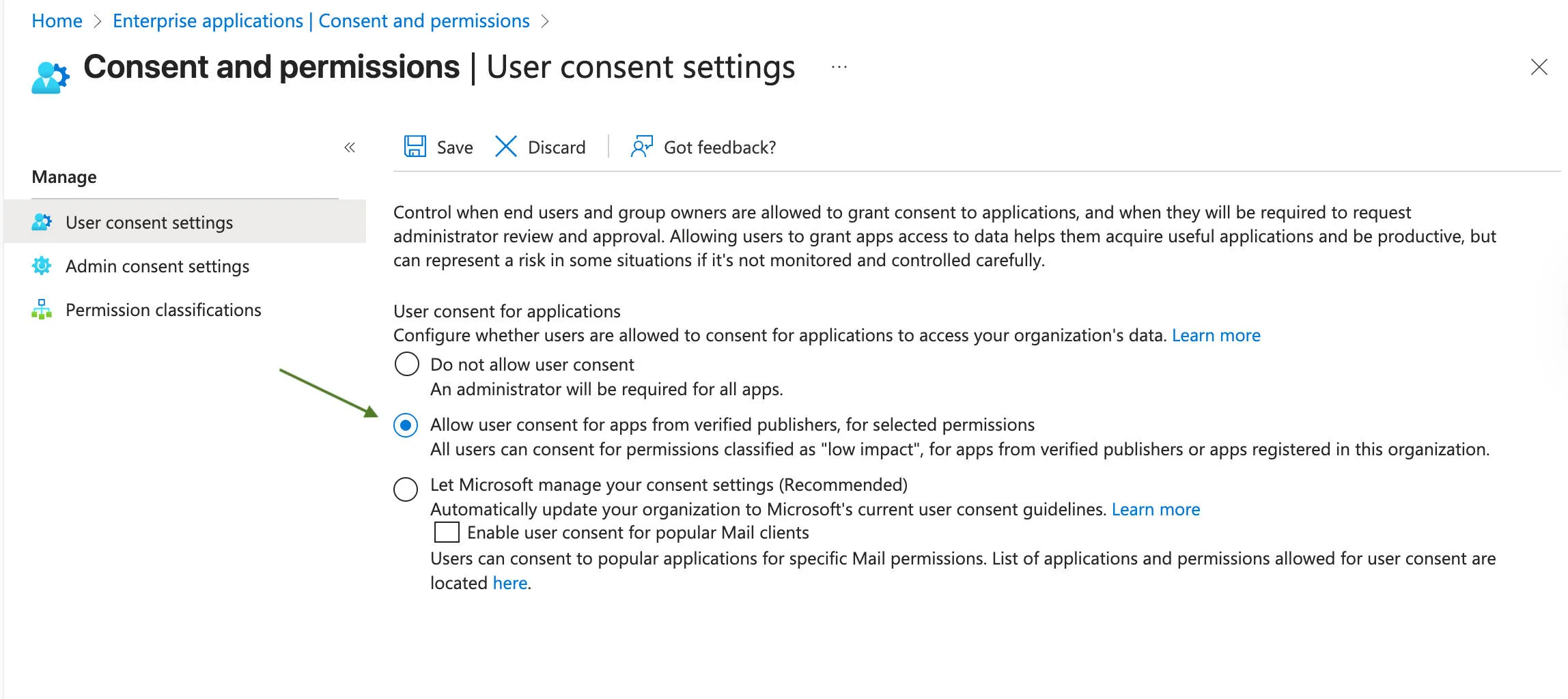 To allow Apptoto access to Microsoft, select allow user consent for apps from verified publishers