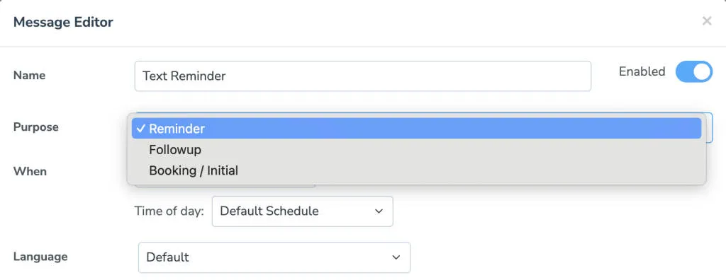 Select the purpose of a message using the Apptoto message editor purpose field