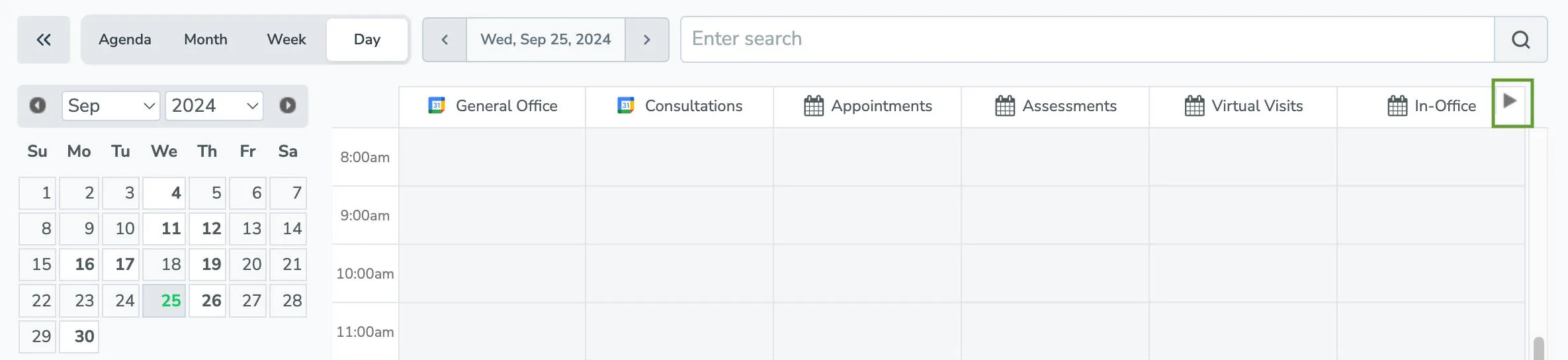 apptoto appointments day view scroll option for more than 6 calendars