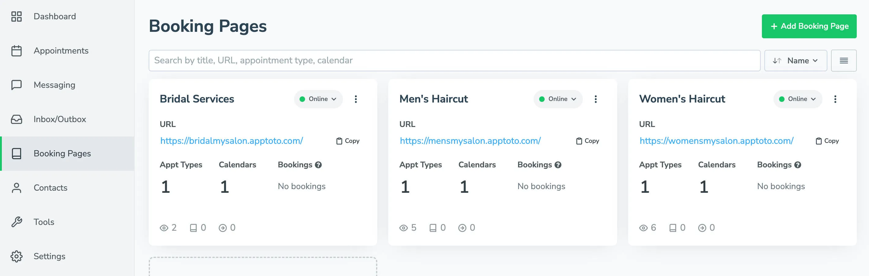 Multiple single appointment type booking pages