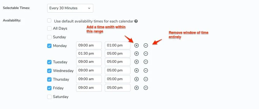 Set multiple time ranges each day you're available to take appointments