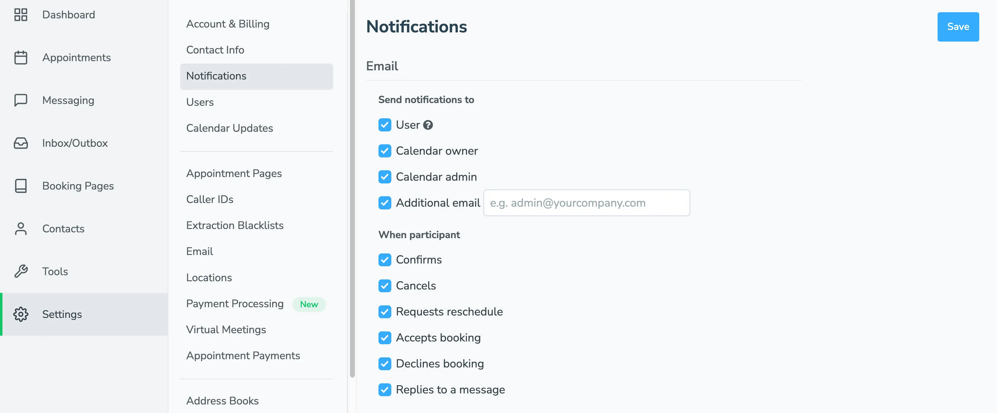 Select which notifications you want to receive when event participants take action