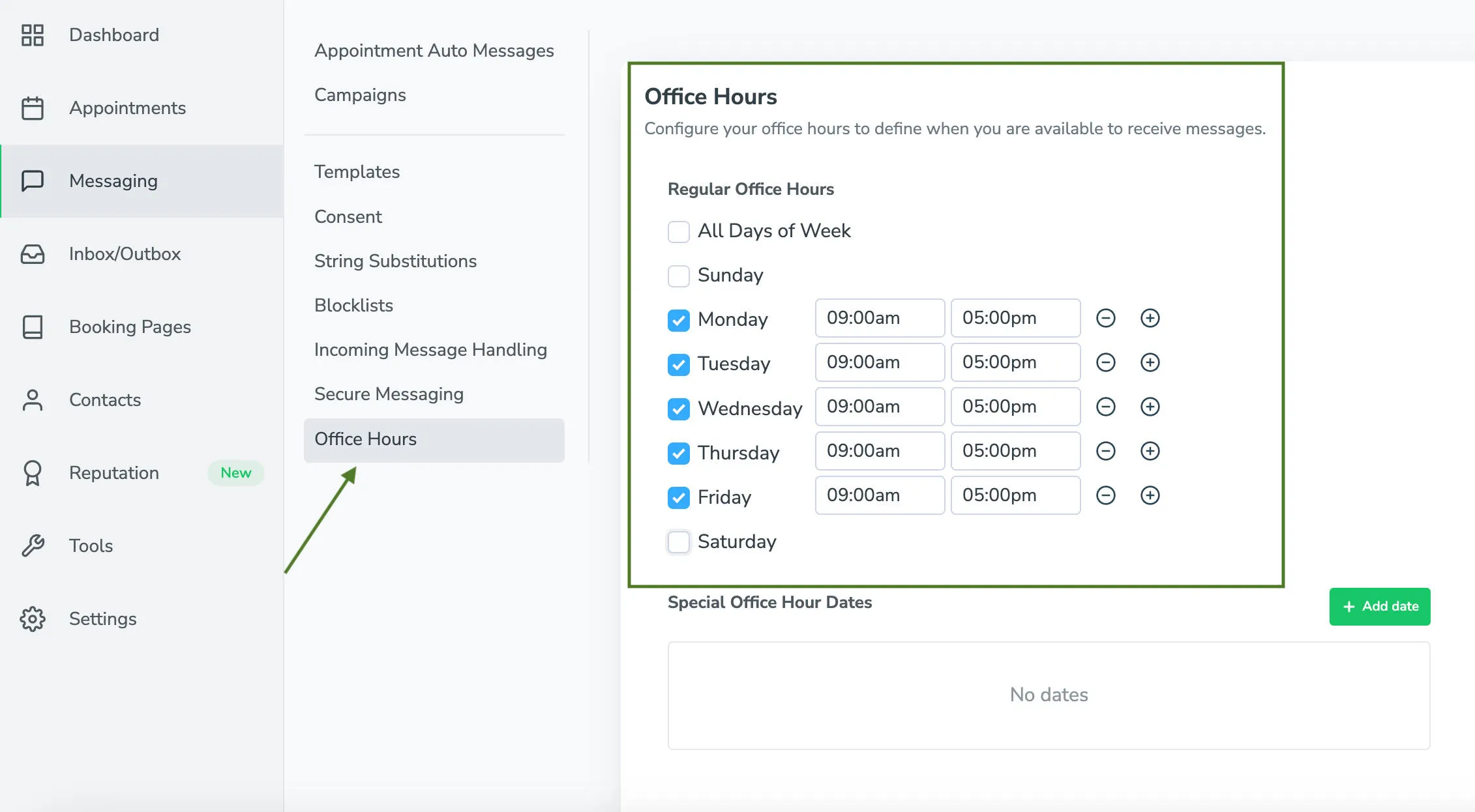 Business's office hours setting in Apptoto