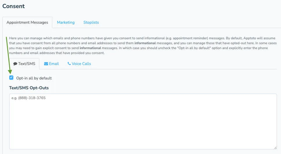 Settings configuration for opt-in preferences