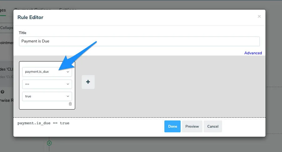 Using payment.is_due field as a filter to create Appointment Auto Messages for appointments with payment due.