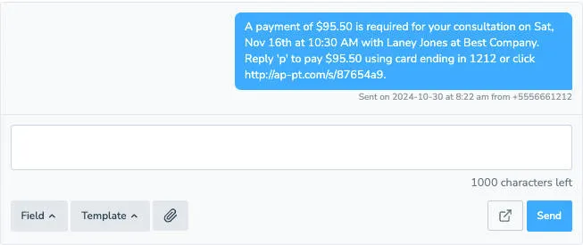 Example payment reminder message with payment prompt URL
