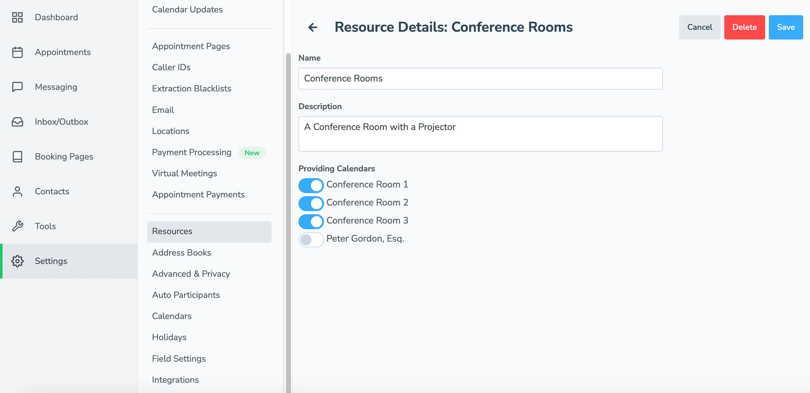 Assign the calendars for the resources you want Apptoto to consult for availability.