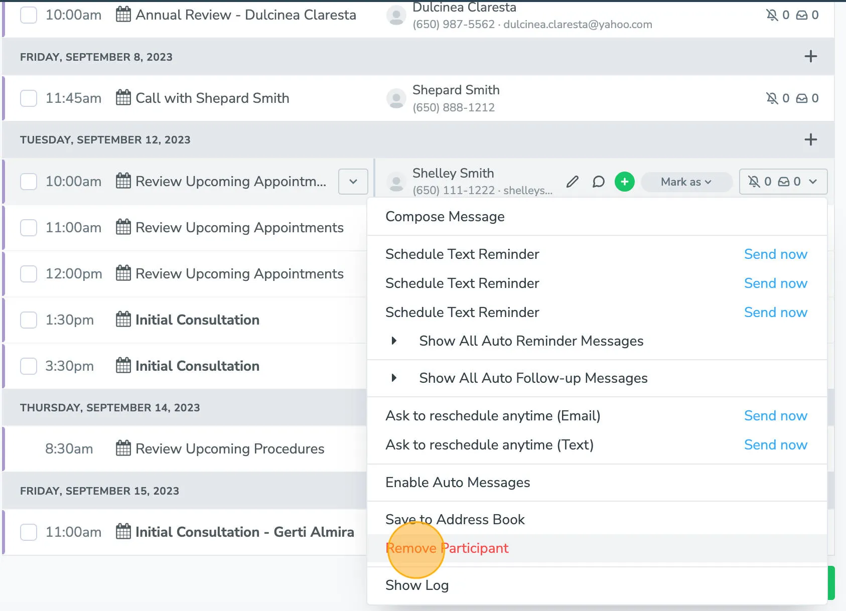 Remove participant from meeting button shown in Apptoto platform
