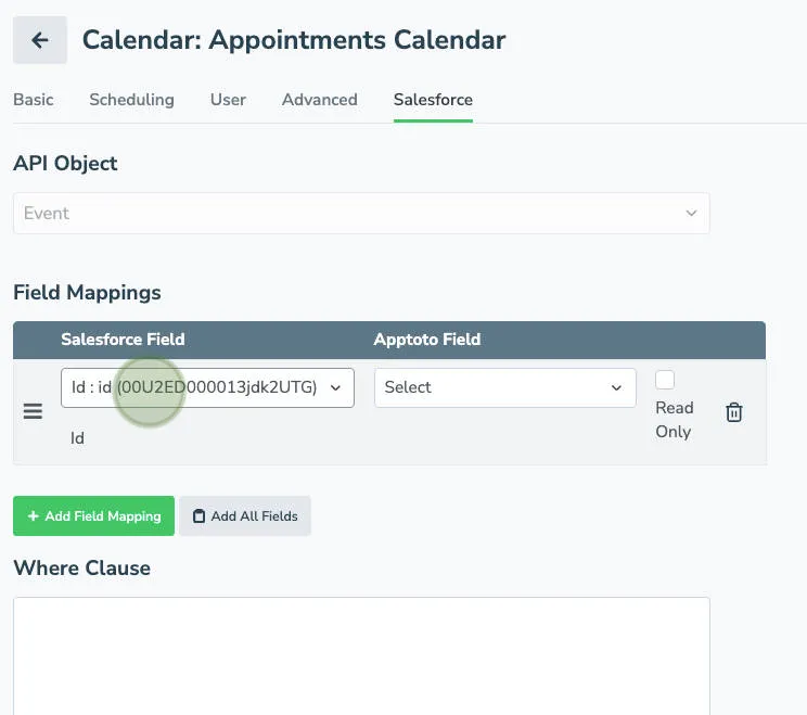 Salesforce field selector mapping in Apptoto