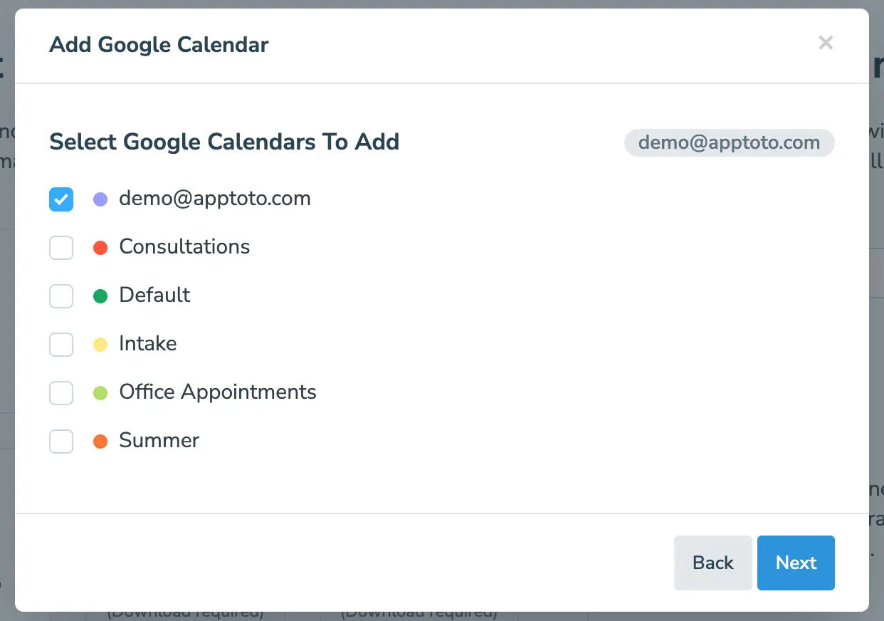 Calendar selection from Google Account
