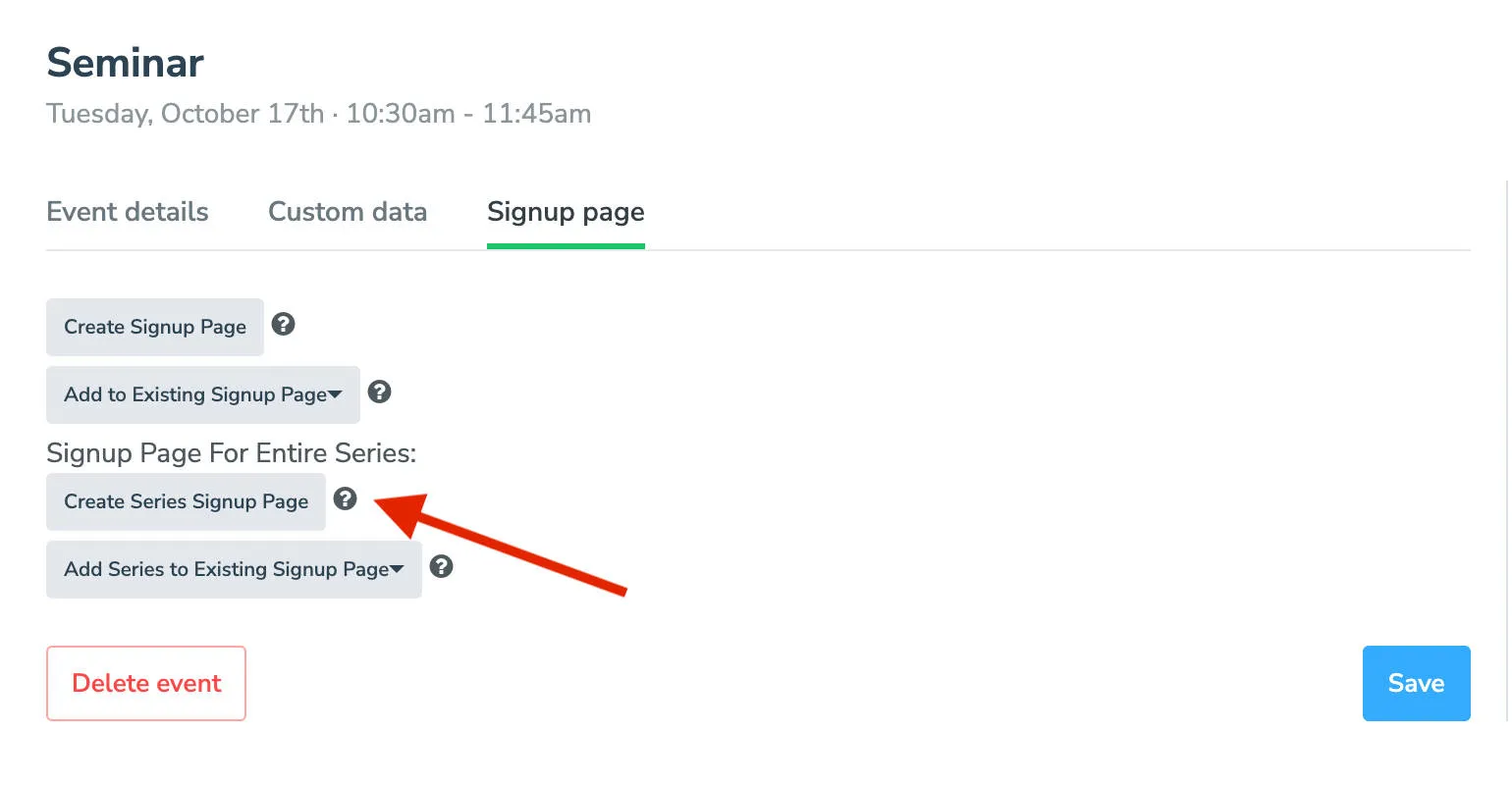Apptoto signup page displaying multiple group events created using a recurring event
