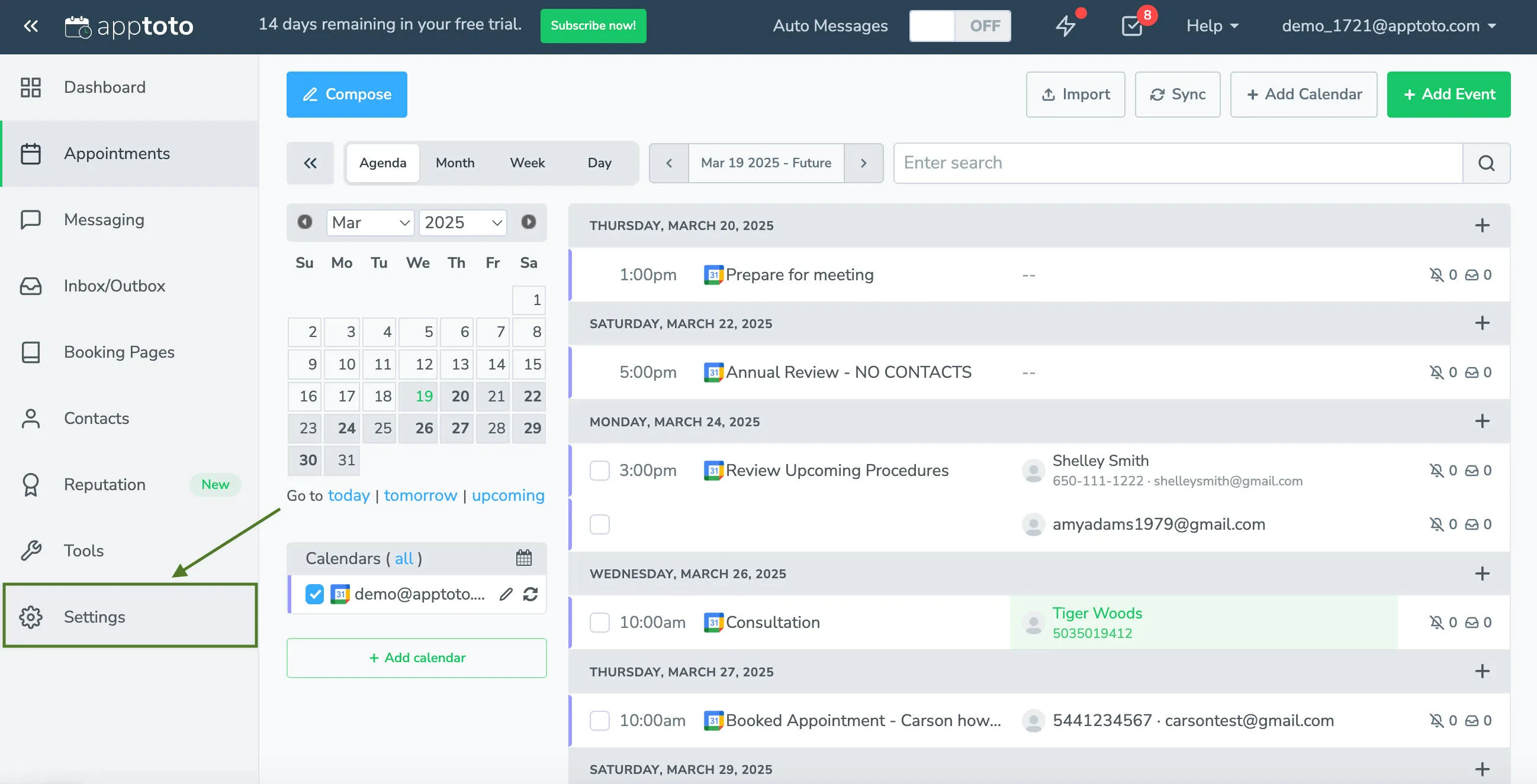 Settings tab in Apptoto interface
