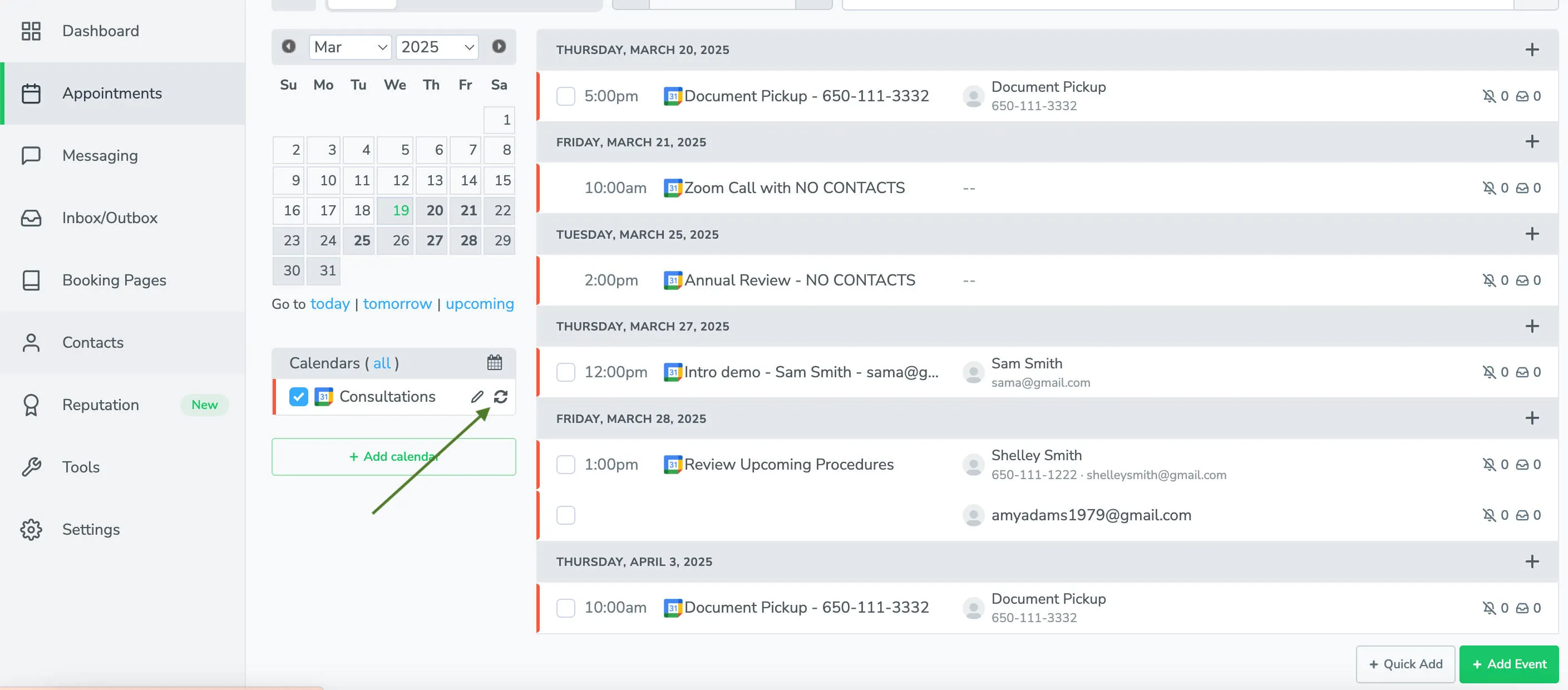 Sync appointments from appointments tab